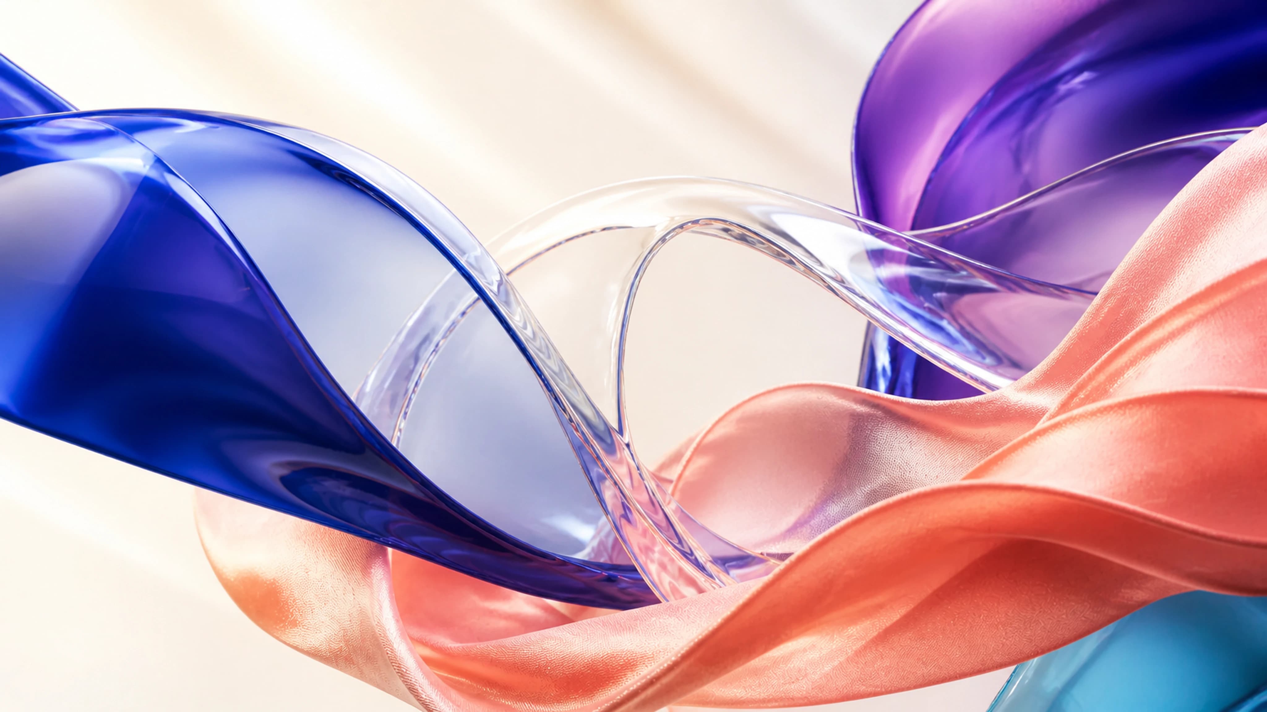 Abstract blue, violet and coral forms representing one connected direction